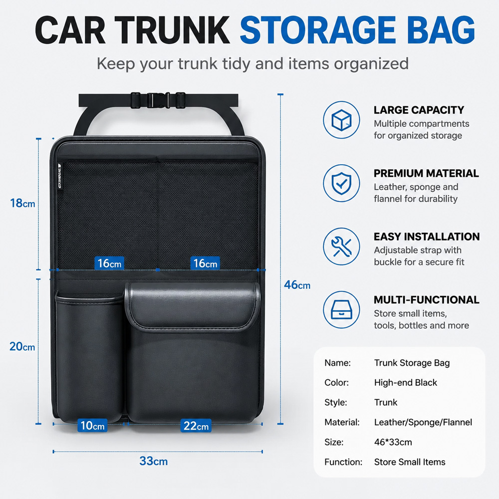 1Pc Kcimo Hanging PU Leather C - Car Trunk Organizer Foldable Storage Box recension och pris